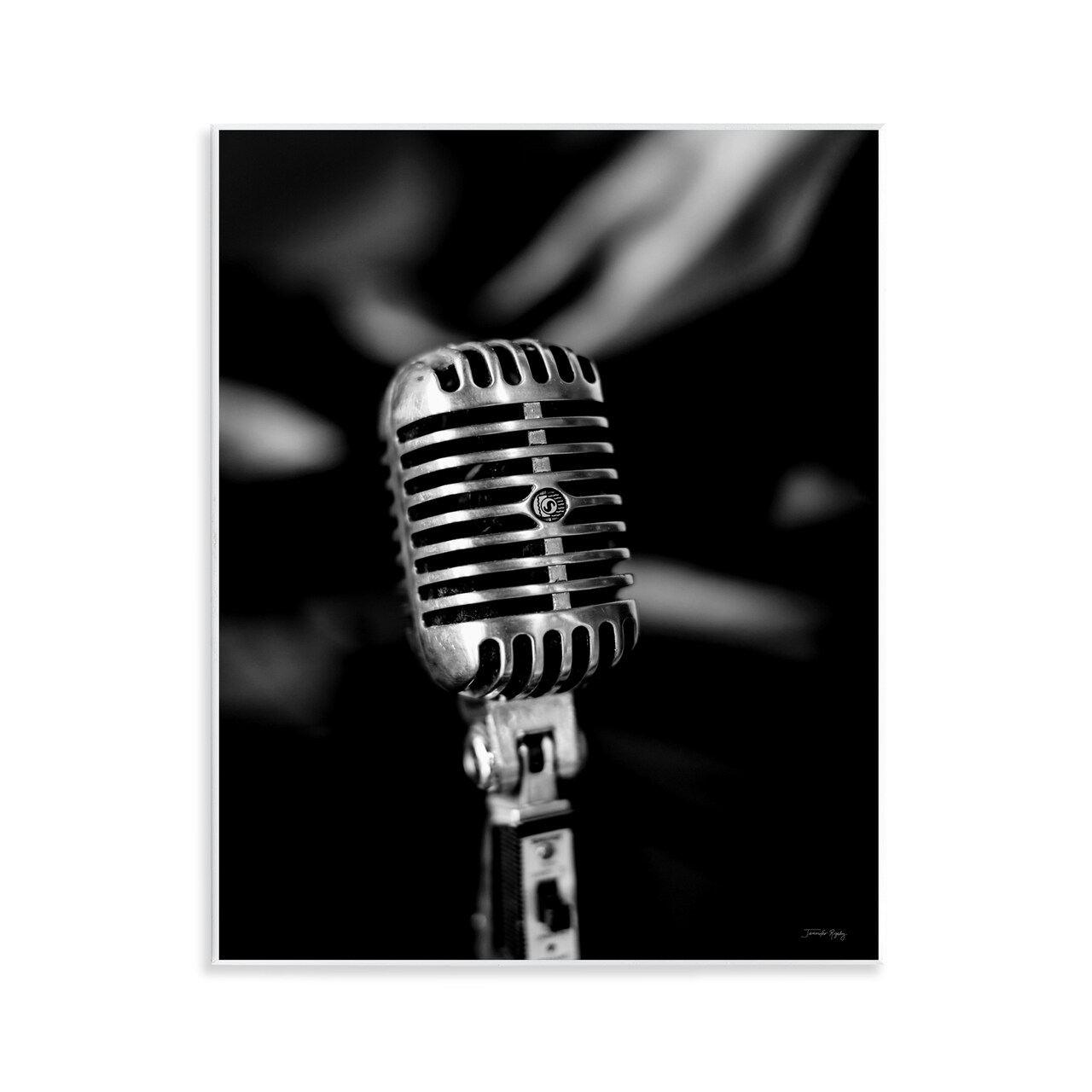 Stupell Industries Vintage Microphone on Black Wall Plaque Art Design by Jennifer Rigsby